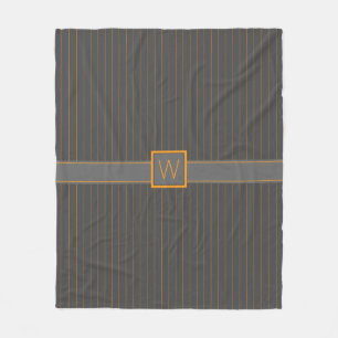 Grey and Orange Pinstripes Fleece Blanket