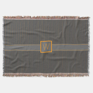 Grey and Orange Pinstripes Throw Blanket