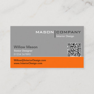 Grey and Orange QR Corporate Business Card