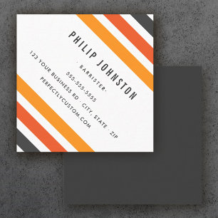 Grey and orange retro stripes white diagonal square business card
