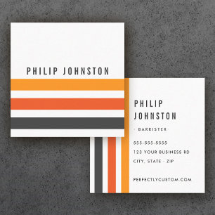 Grey and orange retro stripes white square business card