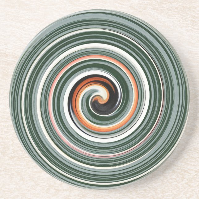 Grey and orange spiral pattern coaster (Front)