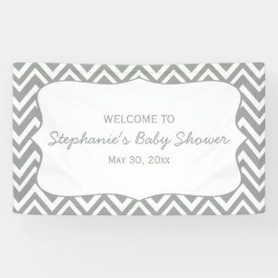 Grey and Pastel Pink Chevron Baby Shower Banner