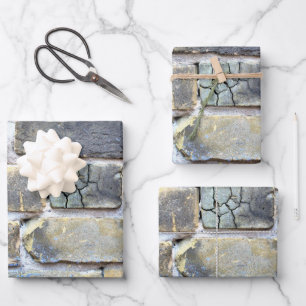 Grey and Pastels Crumbling Brick Wall Wrapping Paper Sheet