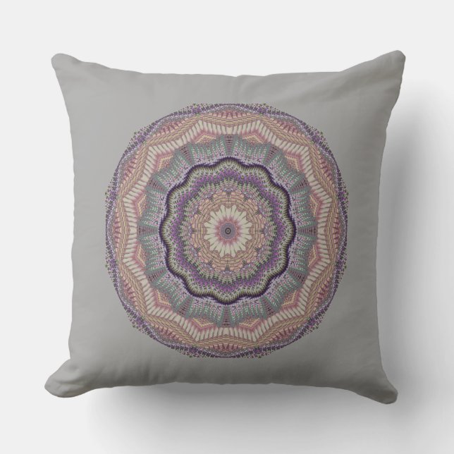 Grey And Peach Knit-like Round Cushion (Front)
