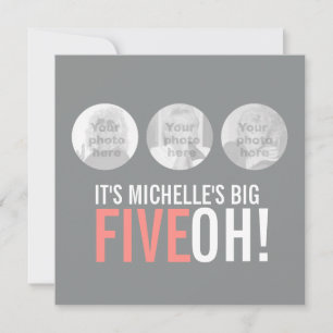Grey and pink 50th FIVEOH! photo birthday invite