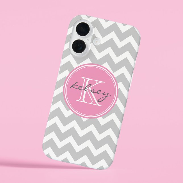 Grey and Pink Chevron Custom Monogram Case-Mate iPhone Case (Creator Uploaded)