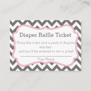 Grey and Pink Chevron Diaper Raffle Ticket Enclosure Card