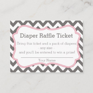 Grey and Pink Chevron Diaper Raffle Ticket Enclosure Card