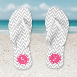 Grey and Pink Chevron Monogram Jandals<br><div class="desc">Custom printed flip flop sandals with a stylish modern chevron pattern and your custom monogram or other text in a circle frame. Click Customise It to change text fonts and colours or add your own images to create a unique one of a kind design!</div>
