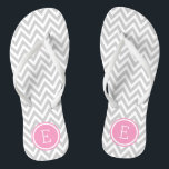 Grey and Pink Chevron Monogram Jandals<br><div class="desc">Custom printed flip flop sandals with a stylish modern chevron pattern and your custom monogram or other text in a circle frame. Click Customise It to change text fonts and colours or add your own images to create a unique one of a kind design!</div>