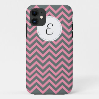 Grey and Pink Chevron Pattern Monogram iPhone 5 Case-Mate iPhone Case