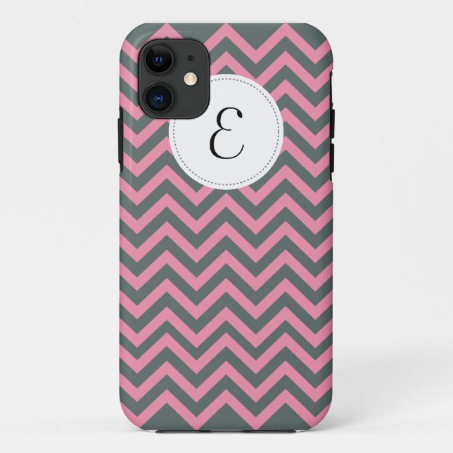 Grey and Pink Chevron Pattern Monogram iPhone 5 Case-Mate iPhone Case (Back)