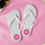 Grey and Pink Chevrons Monogrammed Jandals<br><div class="desc">Fun and trendy zigzag stripes and monogram design.</div>
