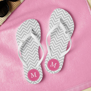 Grey and Pink Chevrons Monogrammed Jandals