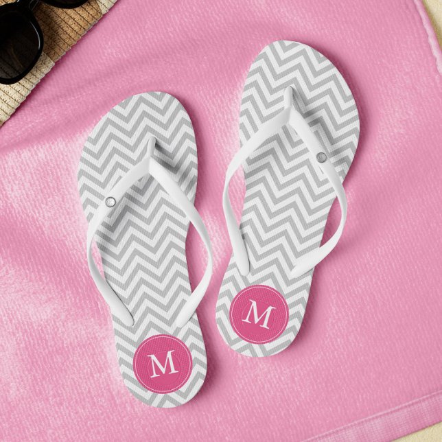 Grey and Pink Chevrons Monogrammed Jandals (Creator Uploaded)