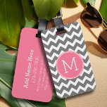 Grey and Pink Chevrons with Custom Monogram Luggage Tag<br><div class="desc">A bold art deco design in fresh,  cheerful colours. If you need to adjust the monograms,  click on the customise it button and make changes.</div>