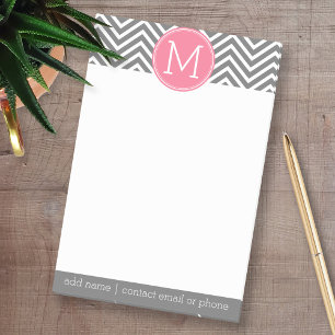 Grey and Pink Chevrons with Custom Monogram Post-it Notes