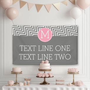 Grey and Pink Chevrons with Custom Monogram text Banner