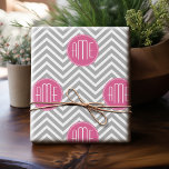 Grey and Pink Chevrons with Custom Monogram Wrapping Paper<br><div class="desc">A bold art deco zig zag design in fresh,  cheerful colours. If you need to adjust the monograms,  click on the customise it button and make changes.</div>