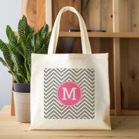 Grey and Pink Chevrons with Custom Triple Monogram