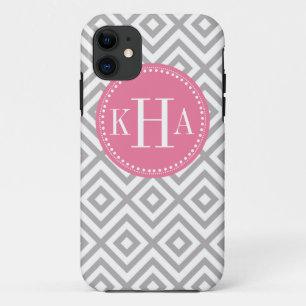 Grey and Pink  Customised Full Monogram Pattern Case-Mate iPhone Case