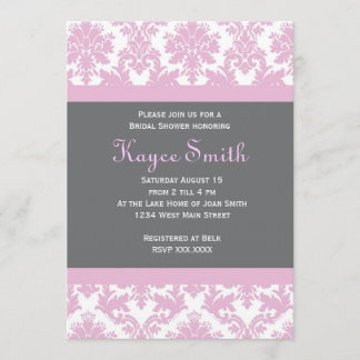 Grey and Pink Damask Invitation