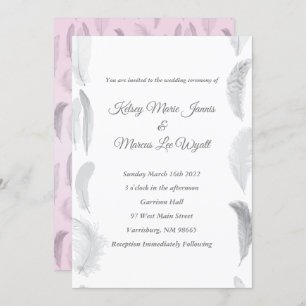 Grey and Pink Feather Wedding Invitation