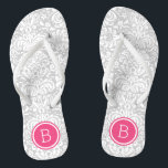 Grey and Pink Floral Damask Monogram Jandals<br><div class="desc">Custom printed flip flop sandals with a stylish elegant floral damask pattern and your custom monogram or other text in a circle frame. Click Customise It to change text fonts and colours or add your own images to create a unique one of a kind design!</div>