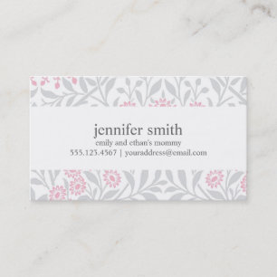Grey and Pink Floral Damask Pattern Calling Card