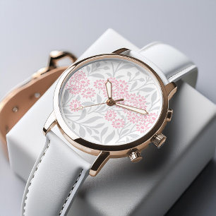 Grey and Pink Floral Damask Pattern Watch