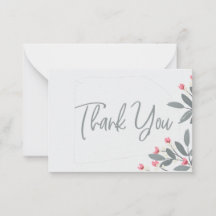 Grey and Pink Floral Flat Note Card