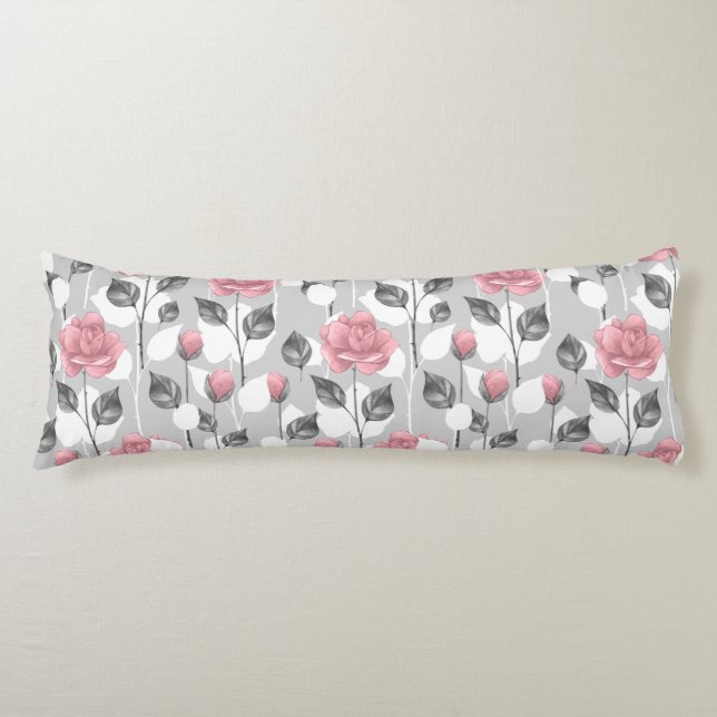 Grey and pink. Floral pattern Body Cushion (Front)