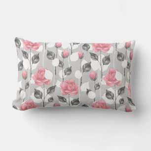 Grey and pink. Floral pattern Lumbar Cushion