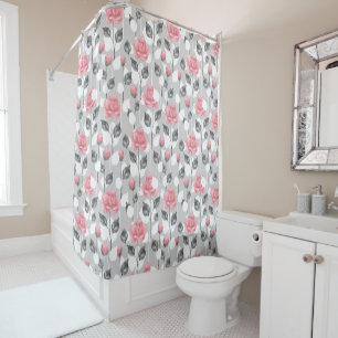 Grey and pink. Floral pattern Shower Curtain