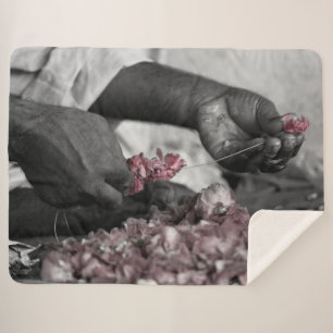Grey and Pink Flower in Hands Sherpa Blanket
