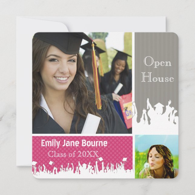 Grey and Pink Fuchsai Senior Picture Class of Announcement (Front)