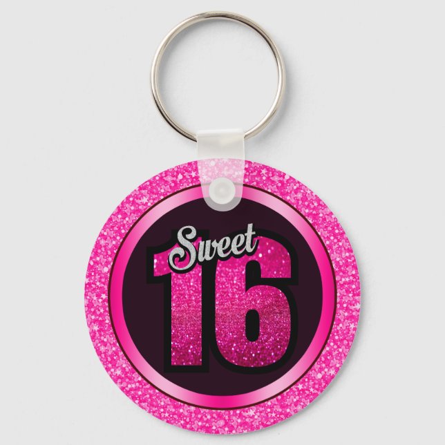 Grey And Pink Glitter Key Ring (Front)