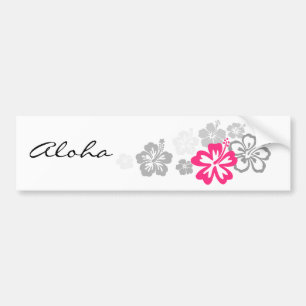 Grey and Pink Hibiscus designs Bumper Sticker