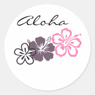 grey and pink hibiscus Hawaiian  theme Classic Round Sticker