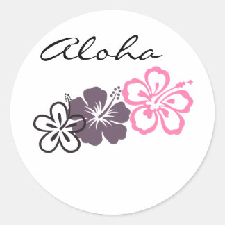 grey and pink hibiscus Hawaiian theme Classic Round Sticker