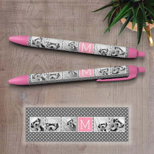Grey and Pink Instagram 5 Photo Collage Monogram Black Ink Pen