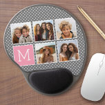Grey and Pink Instagram 5 Photo Collage Monogram Gel Mouse Pad<br><div class="desc">Pastel and White Polka Dot Pattern - Use five square photos to create a unique and personal gift. Or you can keep the hipster puppy and make a trendy keepsake. If you need to adjust the pictures,  click on the customise tool to make changes.</div>