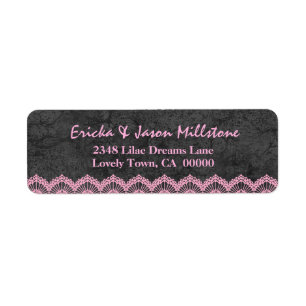 Grey and Pink Lace Wedding Label V09