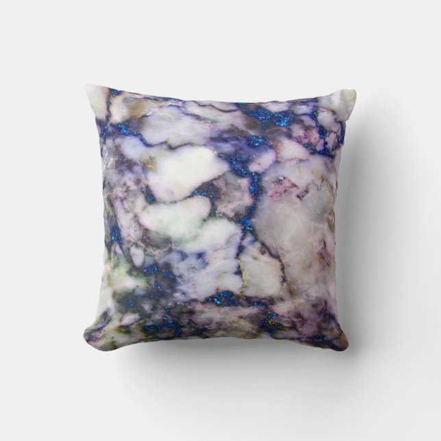 Grey And Pink Marble Stone And Blue Glitter Cushion (Front)