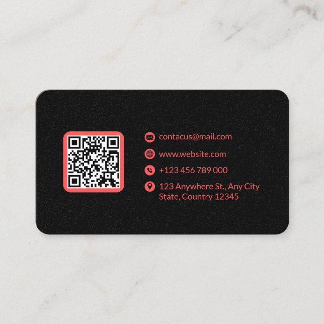 Grey and Pink Minimalist QR Code Business Card (Front)