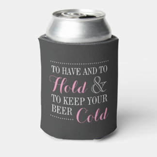 Grey and Pink Modern Wedding Monogram Can Cooler