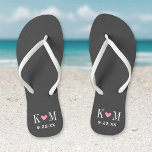 Grey and Pink Modern Wedding Monogram Jandals<br><div class="desc">Custom printed flip flop sandals personalised with a cute heart and your monogram initials and wedding date. Click Customise It to change text fonts and colours or add your own images to create a unique one of a kind design!</div>