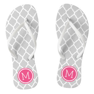 Grey and Pink Moroccan Quatrefoil Monogram Jandals