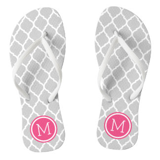 Grey and Pink Moroccan Quatrefoil Monogram Jandals